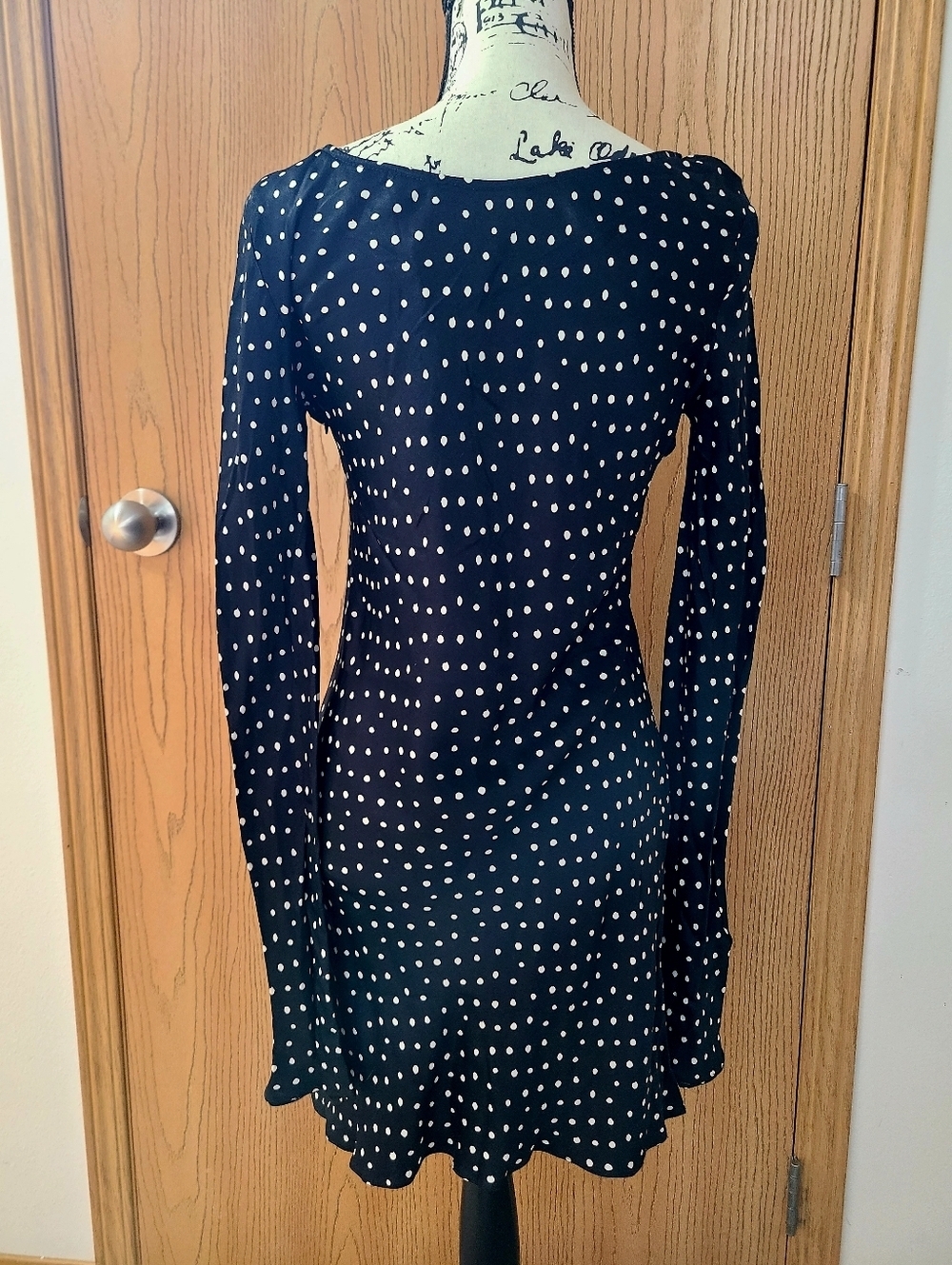 NWT Zara Polka Dot Bias Cut Long Sleeve Satin Polka Dot Preppy Mini Dress - Picture 4 of 5